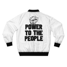 Load image into Gallery viewer, GOD 1st Unisex “Power to the People” Bomber Jacket (Og) White