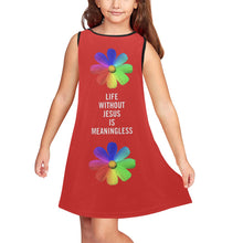 Load image into Gallery viewer, GOD 1st “Life without Jesus" (Red) Girls' Sleeveless Dress (Model D58)