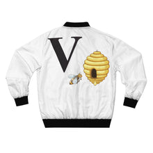 Load image into Gallery viewer, GOD 1st Unisex “V-Hive🐝” Bomber Jacket (Og) White