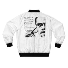 Load image into Gallery viewer, GOD 1st Unisex “Malcom X” Bomber Jacket (Og) White
