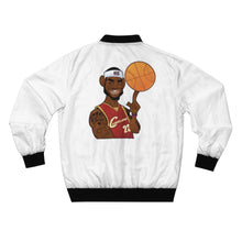 Load image into Gallery viewer, GOD 1st Unisex “Rebels Don’t Die, King James” Bomber Jacket (W&amp;B) og
