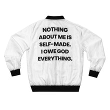 Load image into Gallery viewer, GOD 1st Unisex “I Owe GOD Everything” Bomber Jacket (Og) White
