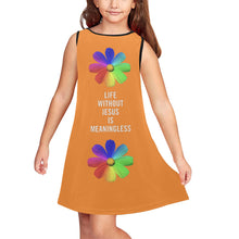 Load image into Gallery viewer, GOD 1st "Life without Jesus" (Orange) Girls' Sleeveless Dress
